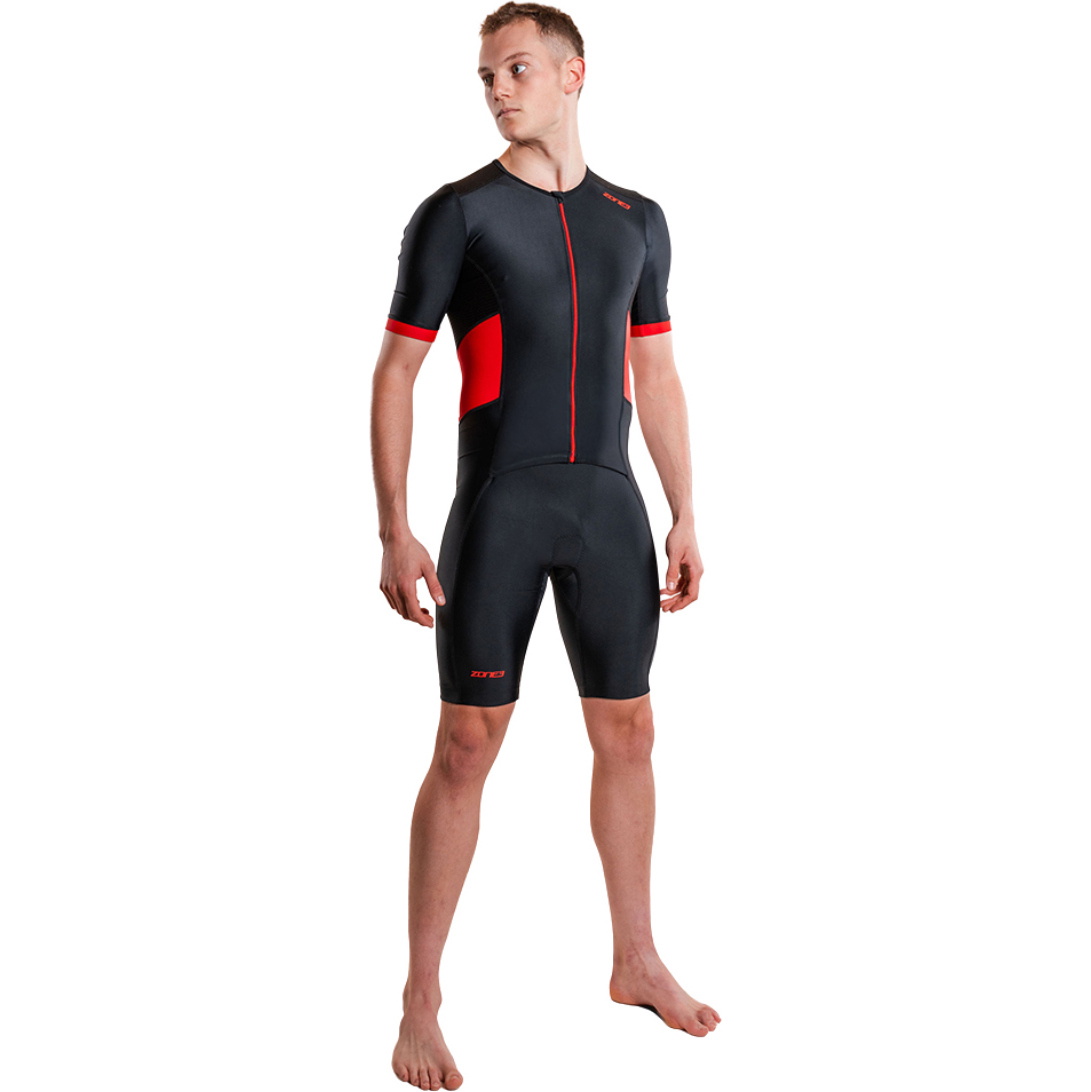 2026 ZONE3 Mens Activate Short Sleeve Full Zip Trisuit TS21MACTS108 - Black / Red